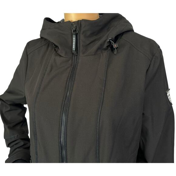 Guess Softshell Hooded Jacket Black Water + Wind Resistant Full Zip Size M - Picture 6 of 11